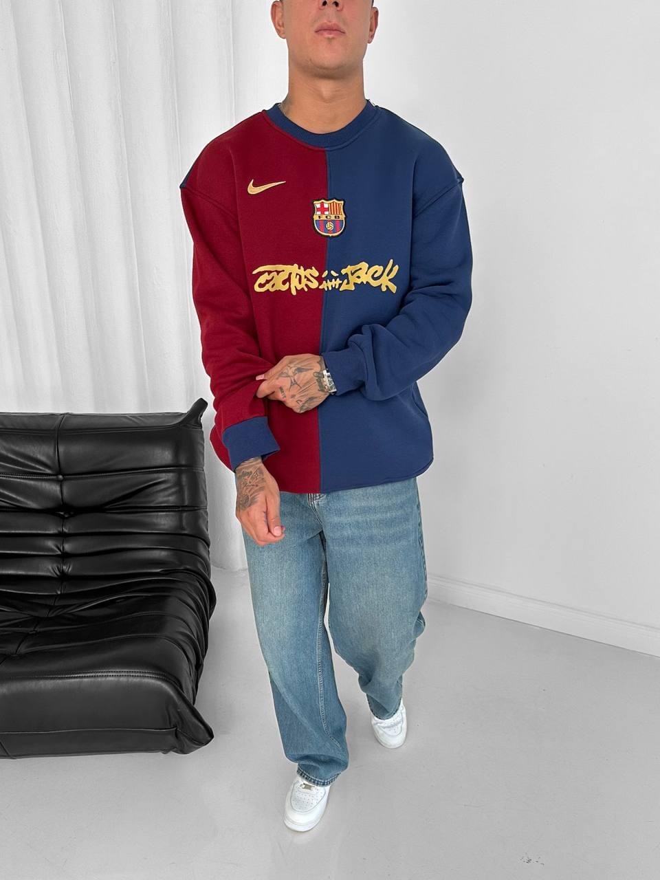 Split Color-Block Cactus Jack x Barcelona Crewneck