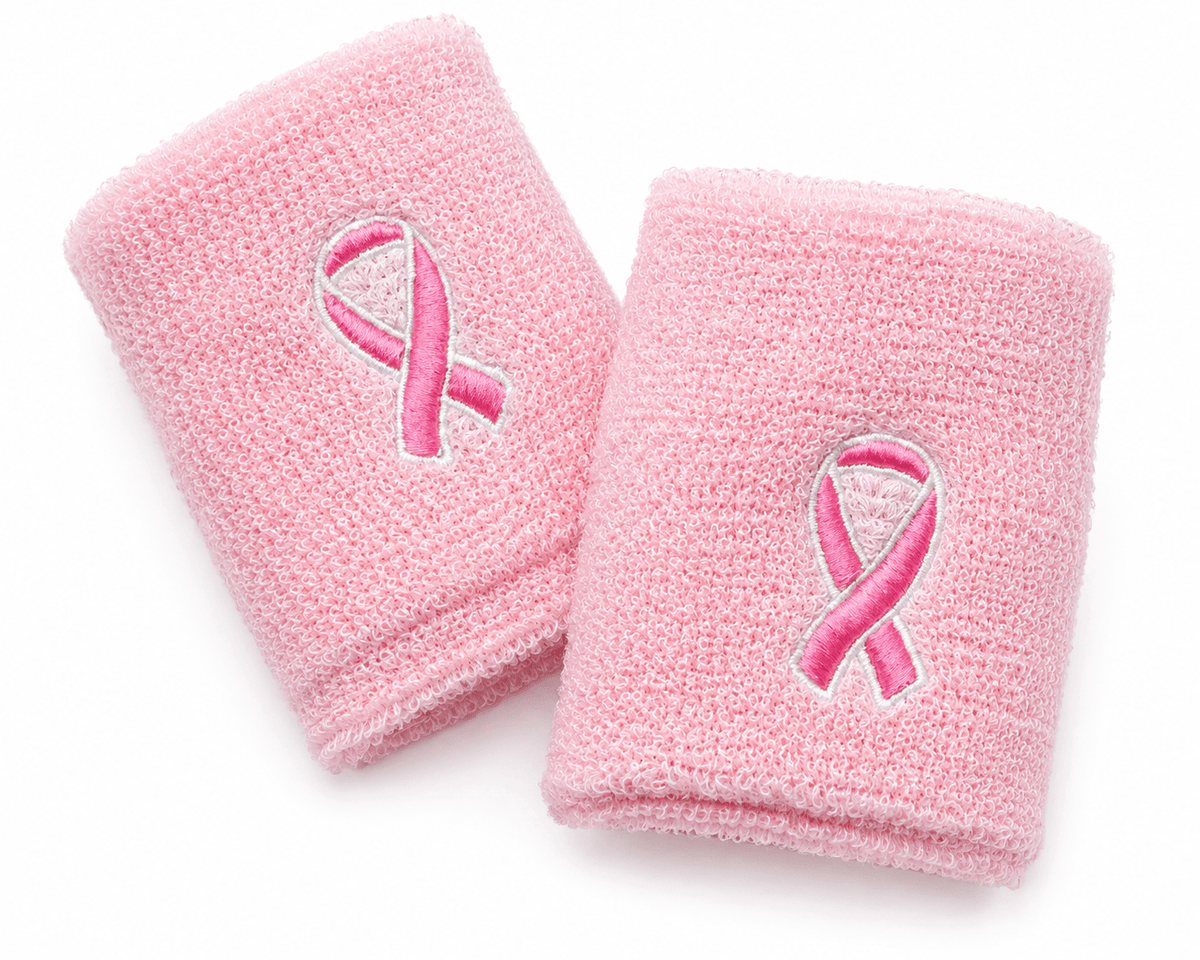 5/10/25 Bulk Breast Cancer Pink Ribbon Sport Sweat Wristbands